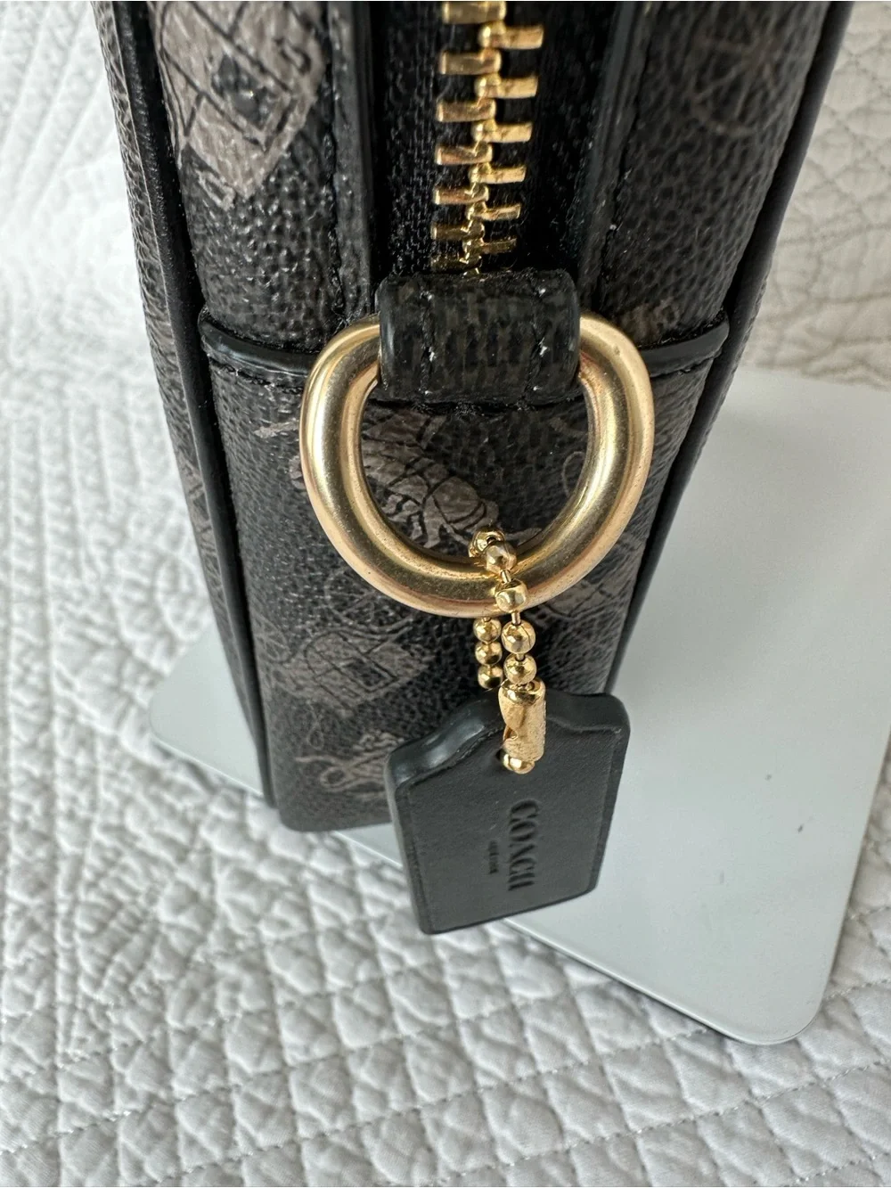 Coach Black Signature Print Crossbody Phone Pouch with Gold Hardware - Picture 6 of 8